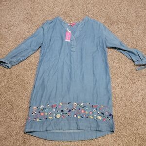 New Simply Southern Embroidered Chambray Style Dress Size small